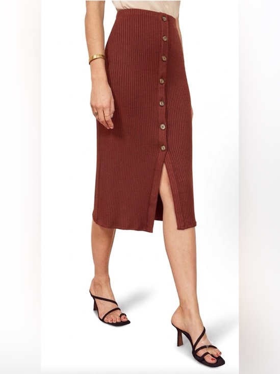 Reformation Dresses & Skirts - Reformation Jeans Rosie Ribbed Button-Front Midi Skirt - Rust / Size M